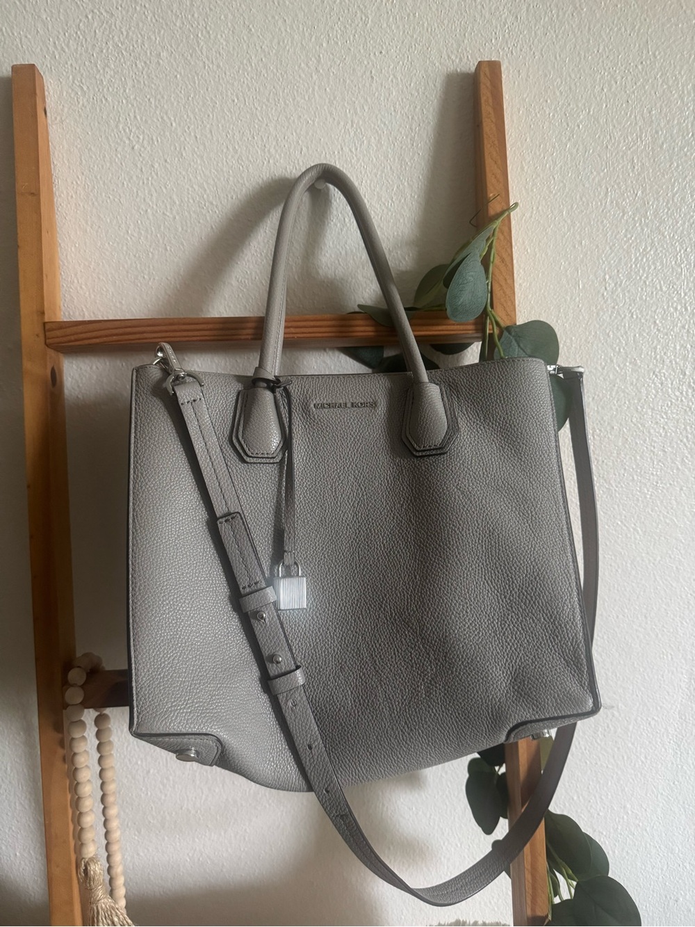 Michael Kors Gray Pebbled Leather Tote with Removable Crossbody Strap
